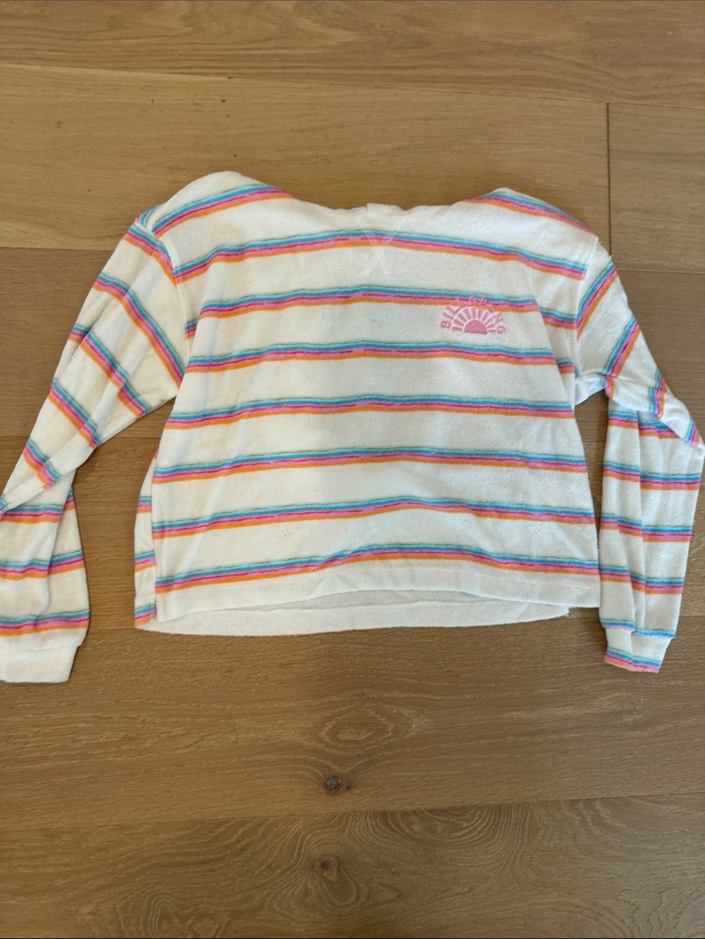 Billabong White Long Sleeve Terrycloth Kids Pullover with Rainbow Stripes size m